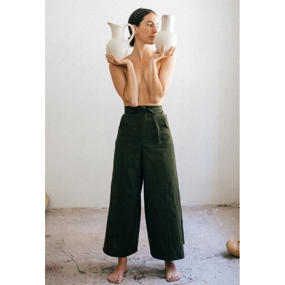 Black Linen Side Split Trousers - Bohemian Style Pants One Size